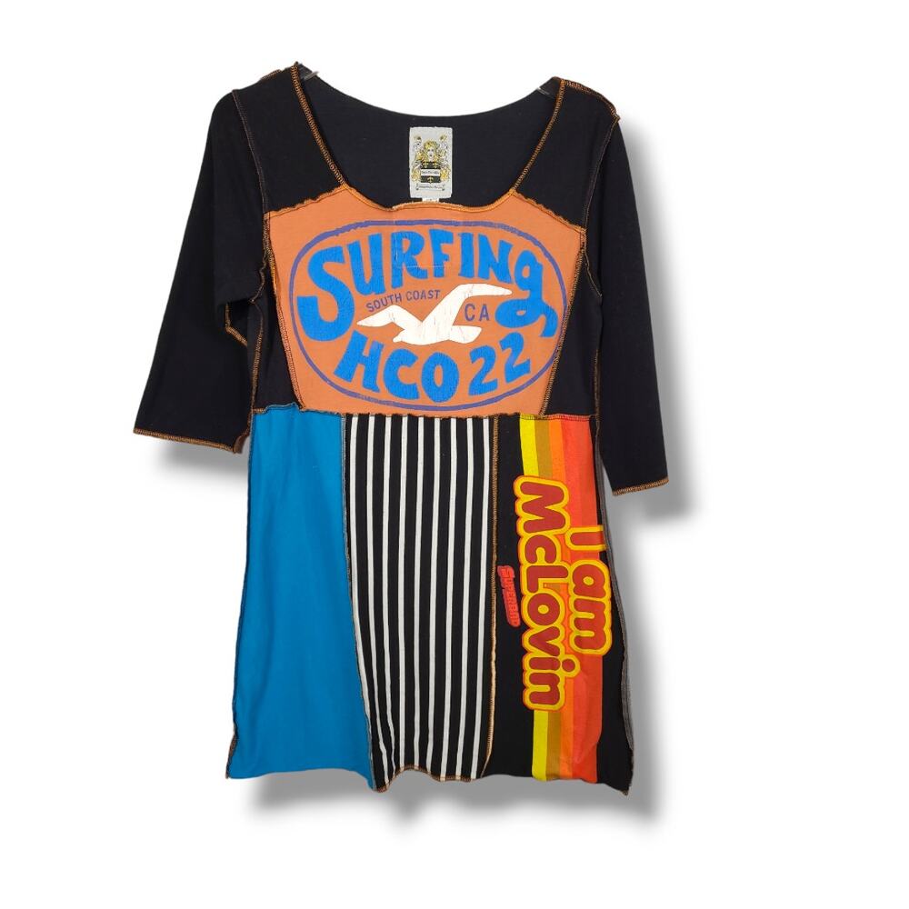 Styles Ever After Juniors SZ Large Patchwork Pop Art Mini Dress Recycled Rock